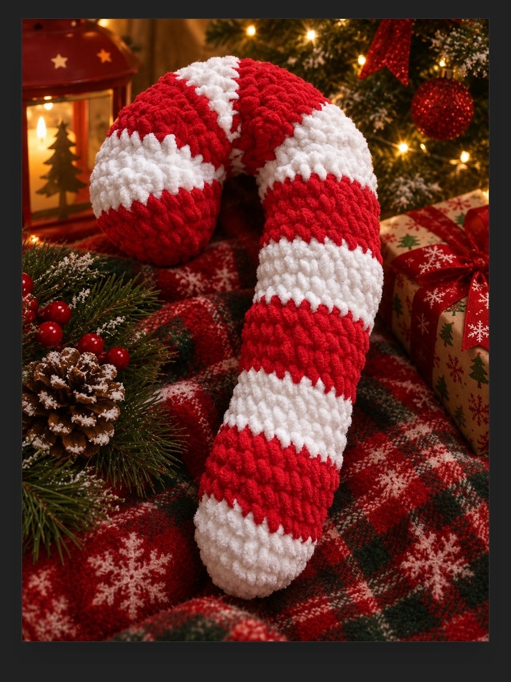 Plush Red & White Candy Cane Holiday Pillow - Unbranded